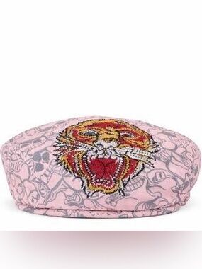🩷Ed Hardy Pink Tiger Tattoo Print Beret Flat Cap NWT🩷